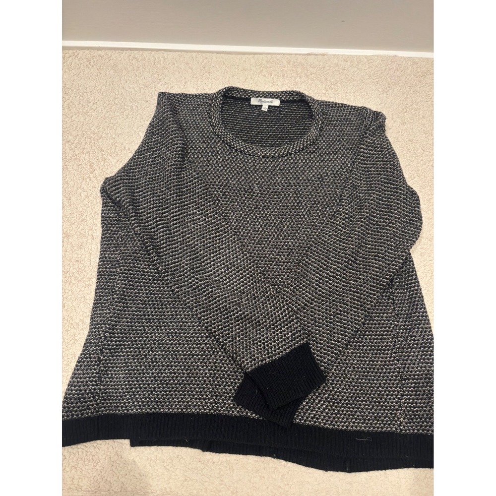 Madewell Womens Navy Blue White Birdseye Knit Crewneck Sweater Size M Pullover